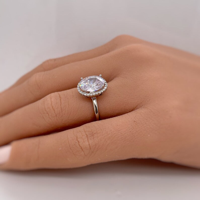 2.50ct Oval White Topaz Halo Engagement Ring, Oval Natural White Topaz, Oval Dainty Ring