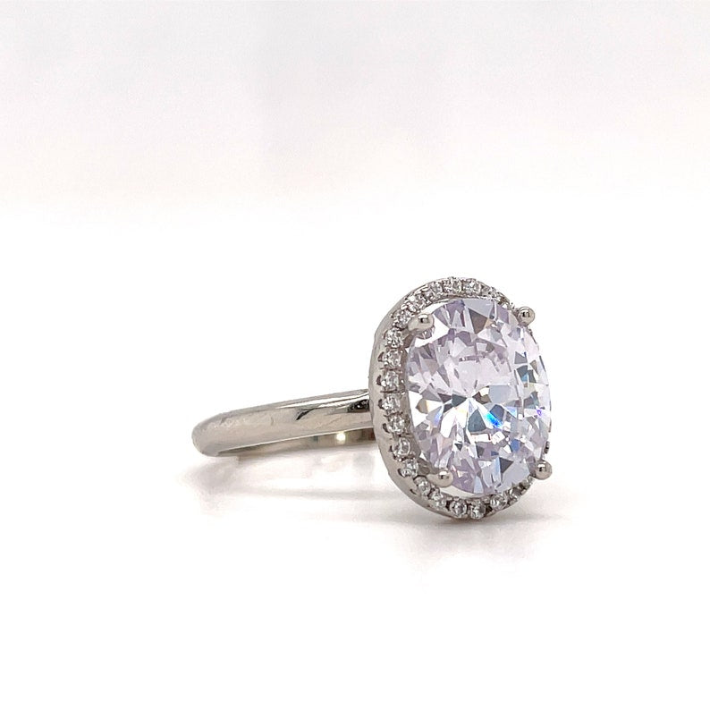 2.50ct Oval White Topaz Halo Engagement Ring, Oval Natural White Topaz, Oval Dainty Ring