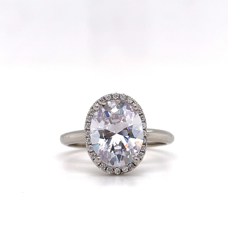 2.50ct Oval White Topaz Halo Engagement Ring, Oval Natural White Topaz, Oval Dainty Ring