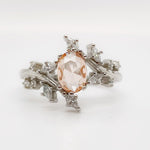 Load image into Gallery viewer, 1.00ct Oval Morganite Leaf Ring, Art Deco Ring, Vine Ring, Oval Leaf Ring, Unique Engagement Ring, Marquise Leaf Simulated Morganite