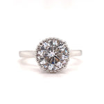 Load image into Gallery viewer, 2.00ct Solitaire Engagement Ring, Beaded Halo, Hidden Halo Ring, Art Deco Solitaire Round Brilliant, Milgrain Halo