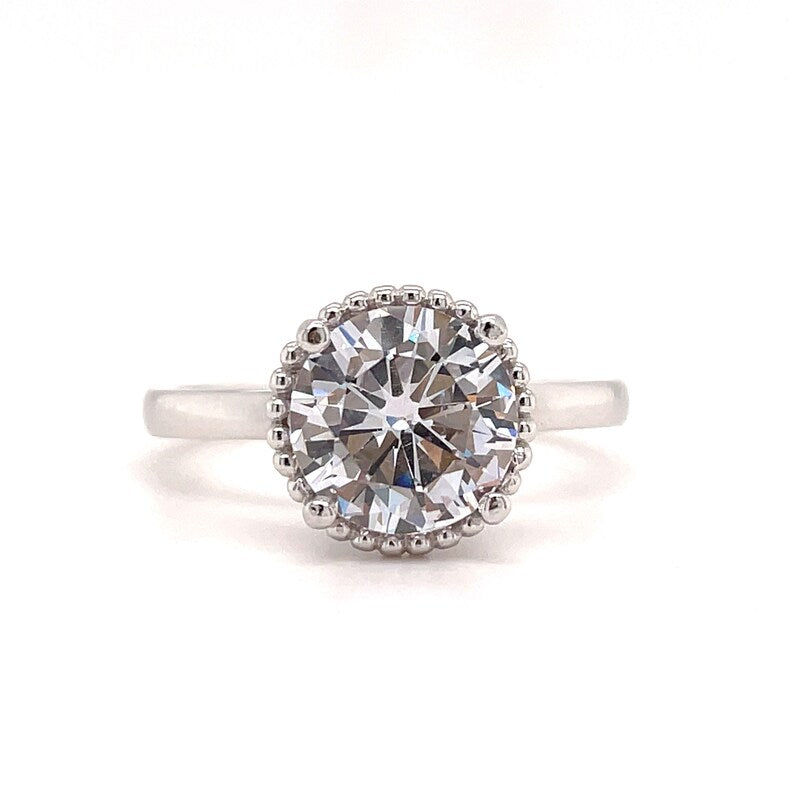 2.00ct Solitaire Engagement Ring, Beaded Halo, Hidden Halo Ring, Art Deco Solitaire Round Brilliant, Milgrain Halo