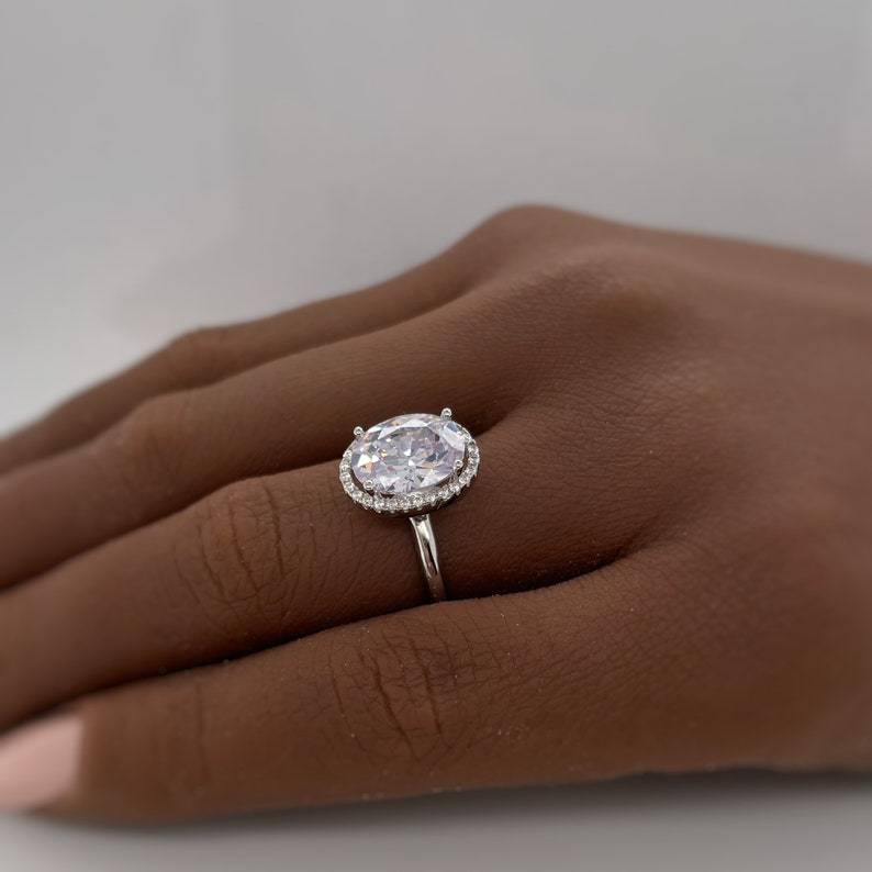 2.50ct Oval White Topaz Halo Engagement Ring, Oval Natural White Topaz, Oval Dainty Ring