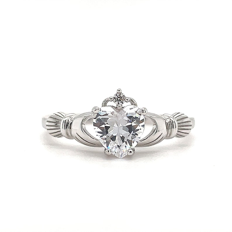 Irish Claddagh Promise Ring, Heart Simulated Diamond Accent Claddagh Engagement Ring, Traditional Irish Ring
