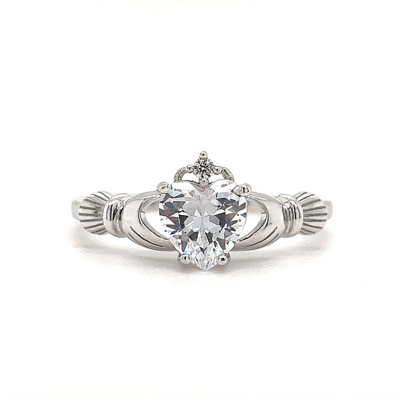 Irish Claddagh Promise Ring, Heart Simulated Diamond Accent Claddagh Engagement Ring, Traditional Irish Ring