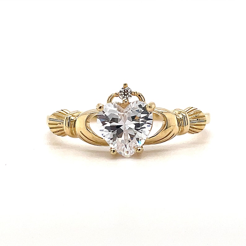 Irish Claddagh Promise Ring, Heart Simulated Diamond Accent Claddagh Engagement Ring, Traditional Irish Ring