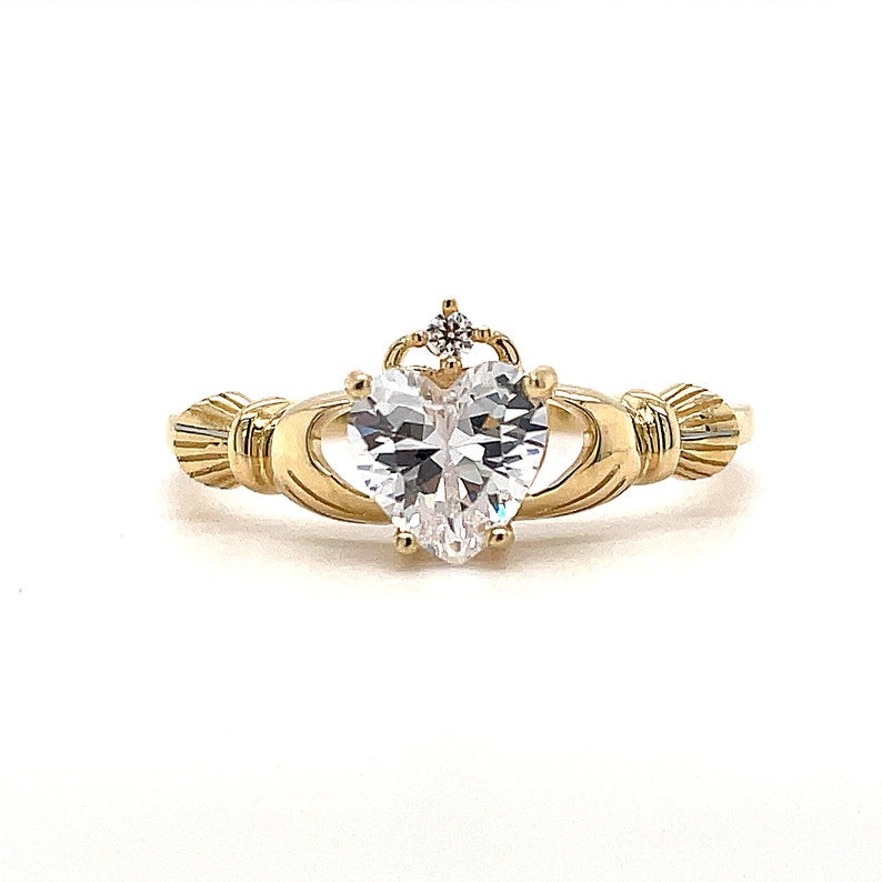 Irish Claddagh Promise Ring, Heart Simulated Diamond Accent Claddagh Engagement Ring, Traditional Irish Ring