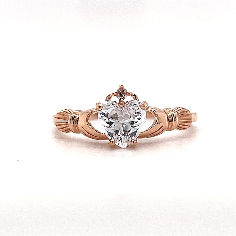 Irish Claddagh Promise Ring, Heart Simulated Diamond Accent Claddagh Engagement Ring, Traditional Irish Ring