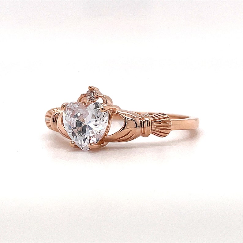 Irish Claddagh Promise Ring, Heart Simulated Diamond Accent Claddagh Engagement Ring, Traditional Irish Ring