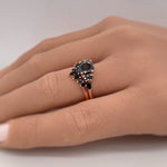 Load image into Gallery viewer, Art Deco Black Wedding Ring Set, Black Diamond Simulate, Vintage Set