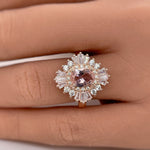Load image into Gallery viewer, Oval Morganite Art Deco, Victorian Engagement Ring, Baguette Halo, Morganite Engagement Ring, Large Rose Gold Morganite Ring