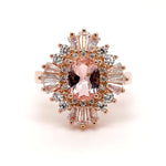 Load image into Gallery viewer, Oval Morganite Art Deco, Victorian Engagement Ring, Baguette Halo, Morganite Engagement Ring, Large Rose Gold Morganite Ring