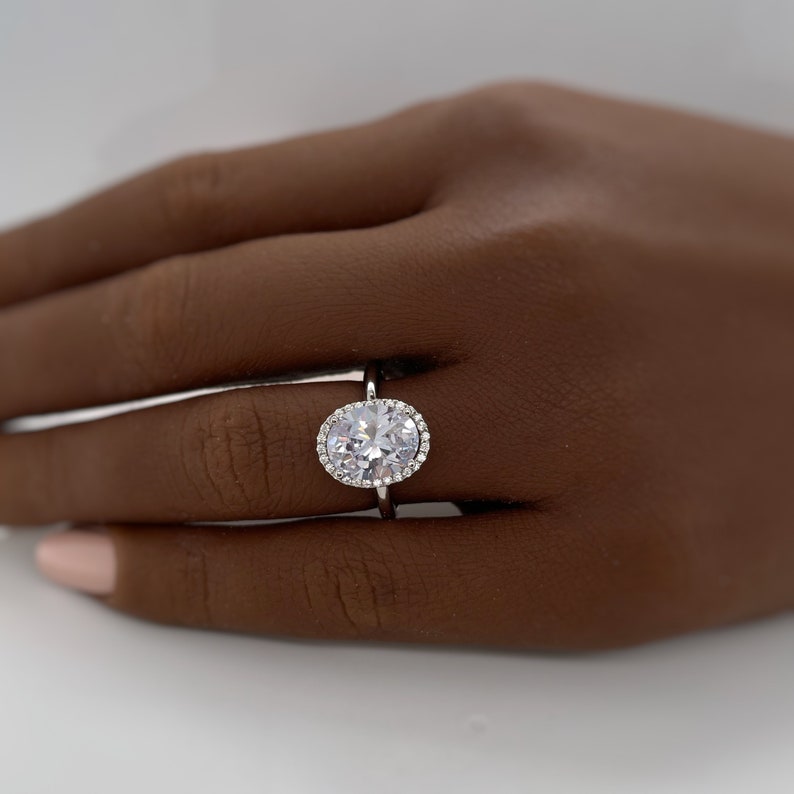 2.50ct Oval White Topaz Halo Engagement Ring, Oval Natural White Topaz, Oval Dainty Ring