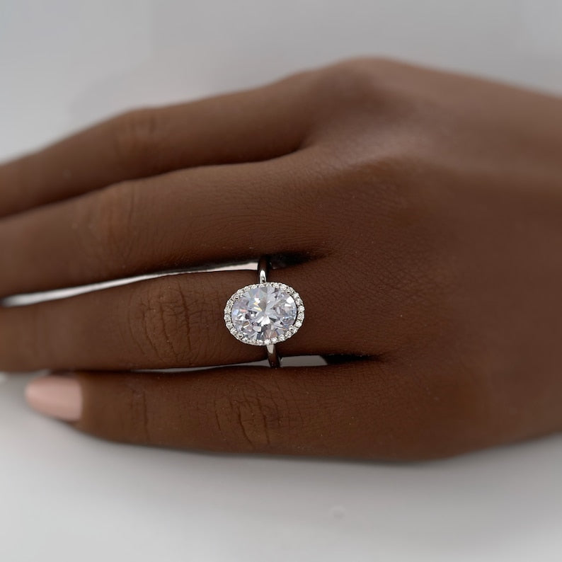 2.50ct Oval White Topaz Halo Engagement Ring, Oval Natural White Topaz, Oval Dainty Ring