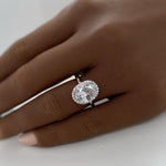 Load image into Gallery viewer, 2.50ct Oval White Topaz Halo Engagement Ring, Oval Natural White Topaz, Oval Dainty Ring