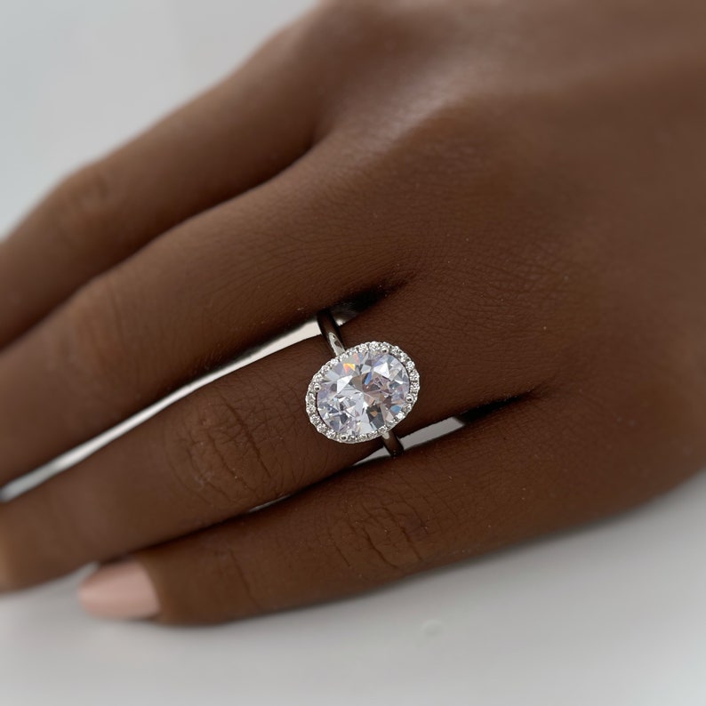2.50ct Oval White Topaz Halo Engagement Ring, Oval Natural White Topaz, Oval Dainty Ring