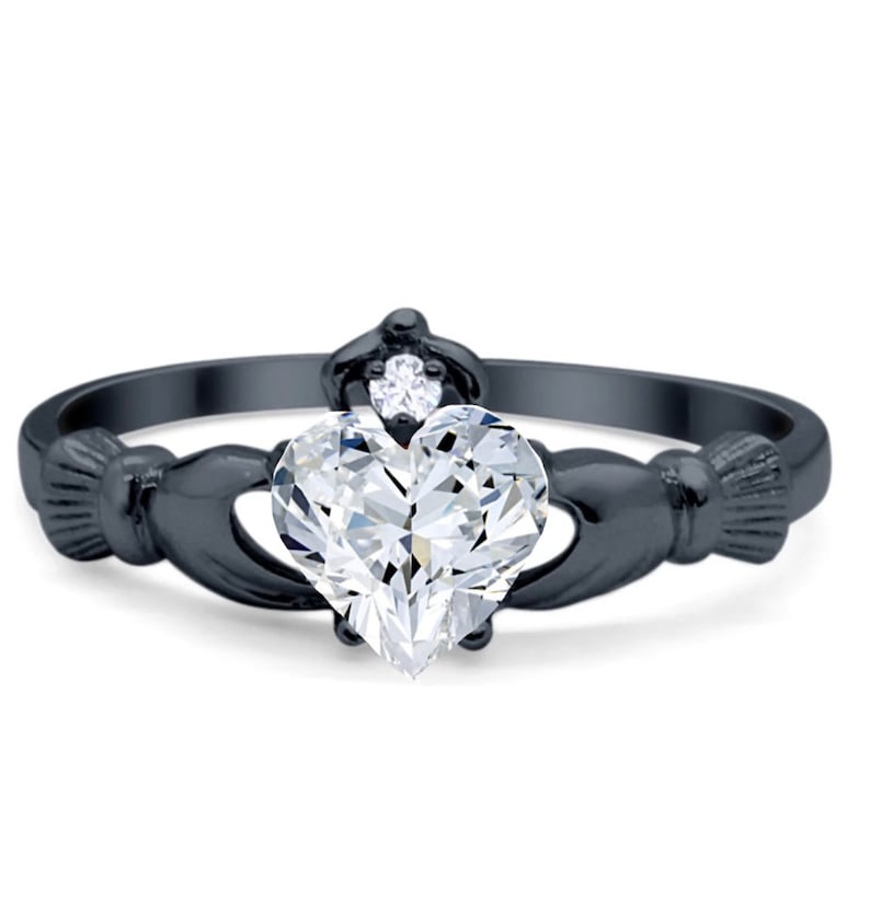 Irish Claddagh Promise Ring, Heart Simulated Diamond Accent Claddagh Engagement Ring, Traditional Irish Ring