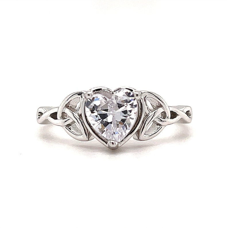 Heart Celtic Knot Promise Ring, Triquetra Ring Claddagh, Traditional Irish Ring, Engagement Ring, Heart Diamond Ring