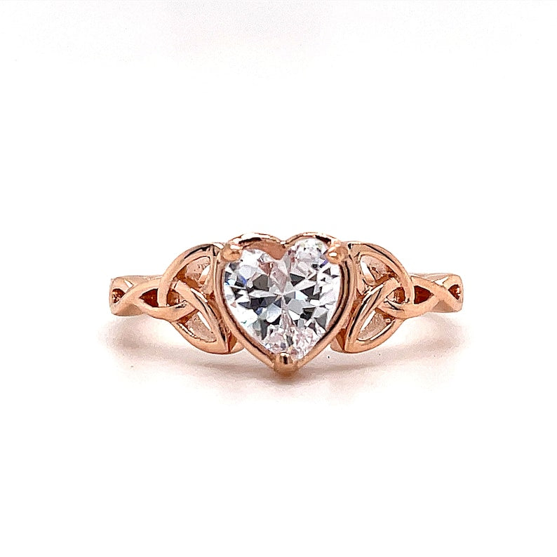 Heart Celtic Knot Promise Ring, Triquetra Ring Claddagh, Traditional Irish Ring, Engagement Ring, Heart Diamond Ring