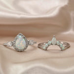 Load image into Gallery viewer, Opal Engagement Ring Set, Art Deco Fitted Opal Ring Set, Opal Bridal Set, Wedding Ring Opal Band, Pear Opal Ring