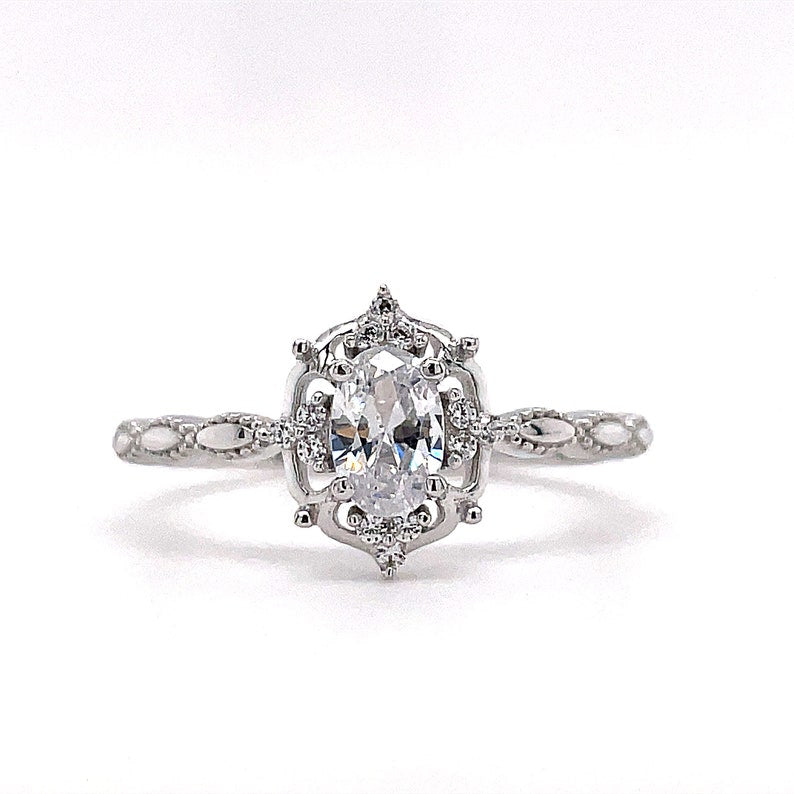0.50ct Oval Dainty Art Deco Ring, Minimalist Dainty Star Ring, Marquise Design Ring, Tiny Art Deco Ring, Sterling Silver with Vermeil