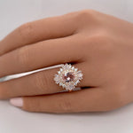 Load image into Gallery viewer, Oval Morganite Art Deco, Victorian Engagement Ring, Baguette Halo, Morganite Engagement Ring, Large Rose Gold Morganite Ring
