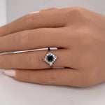 Load image into Gallery viewer, Art Deco Black Diamond Engagement Ring, Vintage Dainty Black Ring, Black Star Ring, Starburst Statement Black Rhodium Ring