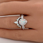 Load image into Gallery viewer, Opal Engagement Ring Set, Art Deco Fitted Opal Ring Set, Opal Bridal Set, Wedding Ring Opal Band, Pear Opal Ring