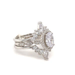 Load image into Gallery viewer, 1.00ct Oval Halo Ring Set, 3 Ring Set, Fitted Marquise V Bands, Art Deco Ring Set, Sterling Silver with Vermeil, Minimalist Set