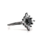 Load image into Gallery viewer, Art Deco Black Diamond Engagement Ring, Vintage Dainty Black Ring, Black Star Ring, Starburst Statement Black Rhodium Ring