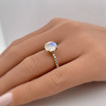 Load image into Gallery viewer, Moonstone Ring, Natural Moonstone Ring, Simple Solitaire Moonstone Stone Ring, Sterling Silver