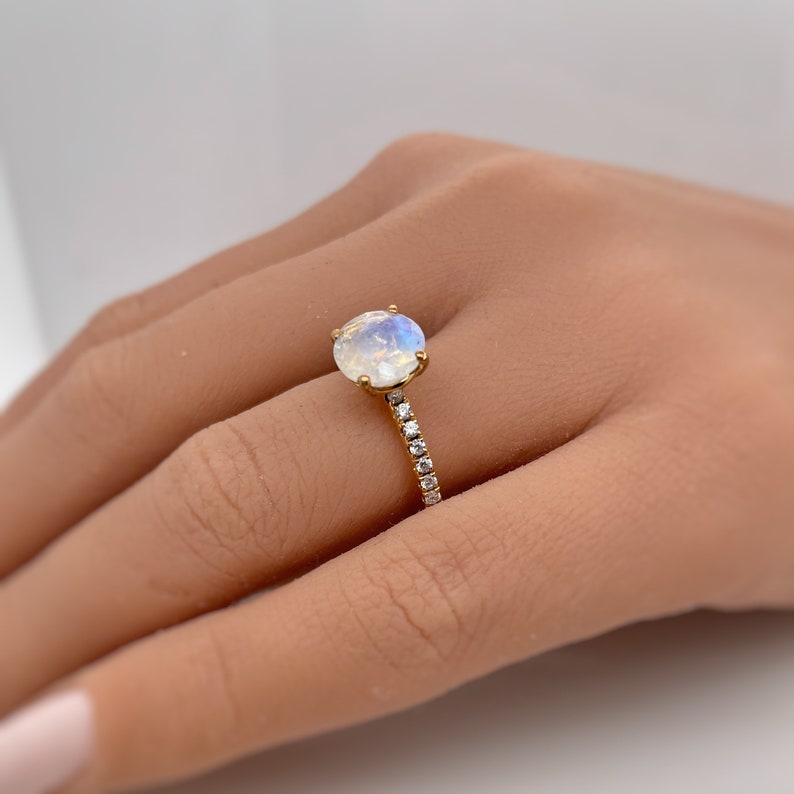 Moonstone Ring, Natural Moonstone Ring, Simple Solitaire Moonstone Stone Ring, Sterling Silver
