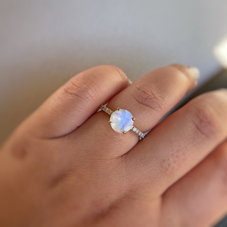 Moonstone Ring, Natural Moonstone Ring, Simple Solitaire Moonstone Stone Ring, Sterling Silver