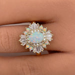 Load image into Gallery viewer, Opal Art Deco Engagement Ring, Vintage Opal Wedding Ring, Art Deco Opal Baguette Ring Engagement Ring