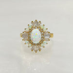 Load image into Gallery viewer, Opal Art Deco Engagement Ring, Vintage Opal Wedding Ring, Art Deco Opal Baguette Ring Engagement Ring
