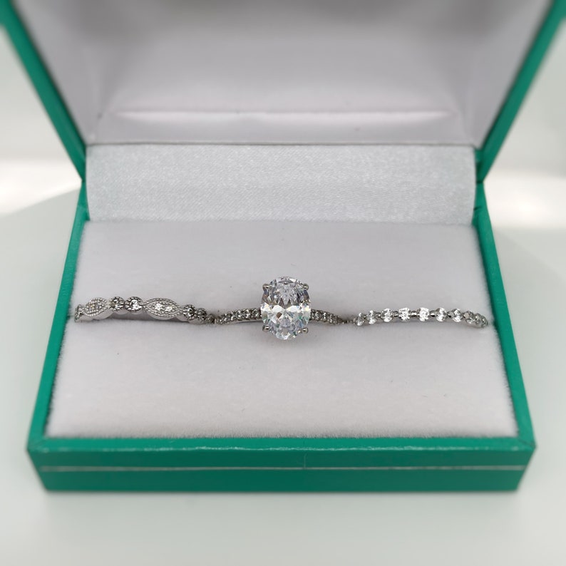 2.00ct Oval Art Deco Engagement Ring Set, 3 Ring Solitaire Ring Twisted Band Set, Solitaire Art Deco Engagement Set