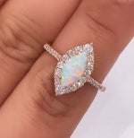 Load image into Gallery viewer, Marquise Diamond Engagement Ring, Marquise Halo Engagement Ring, Simple Minimalist Ring, Simulated Diamonds, Sterling Silver with Vermeil