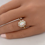 Load image into Gallery viewer, Oval Opal Art Deco Engagement Ring, Vintage Opal Wedding Ring, Oval Opal Art Deco Halo Ring