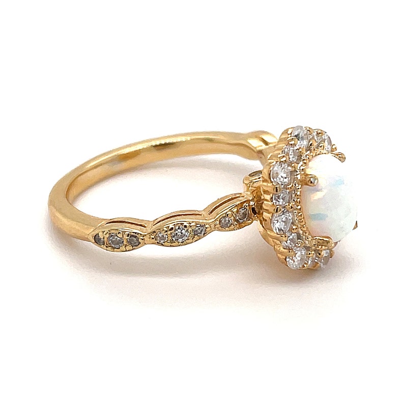 Oval Opal Art Deco Engagement Ring, Vintage Opal Wedding Ring, Oval Opal Art Deco Halo Ring