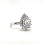 Load image into Gallery viewer, Starburst Halo Teardrop Moissanite Engagement Ring, Art Deco Pear Halo Engagement Ring, Pear Cut Wedding Ring, Bridal Ring, Proposal Ring