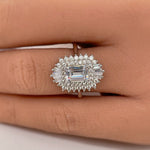 Load image into Gallery viewer, Emerald Cut Art Deco Engagement Ring, Art Deco Baguette Halo Ring, Diamond Cluster, Art Deco Emerald Cut Engagement Ring, Art Deco Ring
