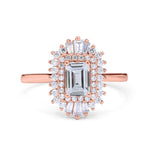 Load image into Gallery viewer, Emerald Cut Art Deco Engagement Ring, Art Deco Baguette Halo Ring, Diamond Cluster, Art Deco Emerald Cut Engagement Ring, Art Deco Ring