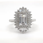 Load image into Gallery viewer, Emerald Cut Art Deco Engagement Ring, Art Deco Baguette Halo Ring, Diamond Cluster, Art Deco Emerald Cut Engagement Ring, Art Deco Ring