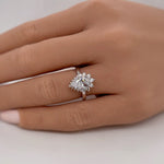 Load image into Gallery viewer, Starburst Halo Teardrop Moissanite Engagement Ring, Art Deco Pear Halo Engagement Ring, Pear Cut Wedding Ring, Bridal Ring, Proposal Ring