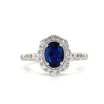 Load image into Gallery viewer, Oval Sapphire Art Deco Engagement Ring, Oval Halo Blue Sapphire Ring, Simulated Diamond &amp; Sapphire Proposal Anniversary Ring Sterling Silver