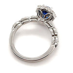 Load image into Gallery viewer, Oval Sapphire Art Deco Engagement Ring, Oval Halo Blue Sapphire Ring, Simulated Diamond &amp; Sapphire Proposal Anniversary Ring Sterling Silver