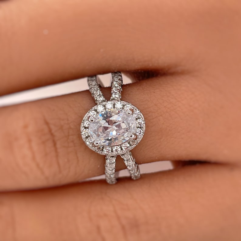 Oval Halo Infinity Diamond Engagement Ring, Oval Halo X Design Wedding Ring, Sterling Silver, Infinity Twist Engagement Ring, Promise Ring