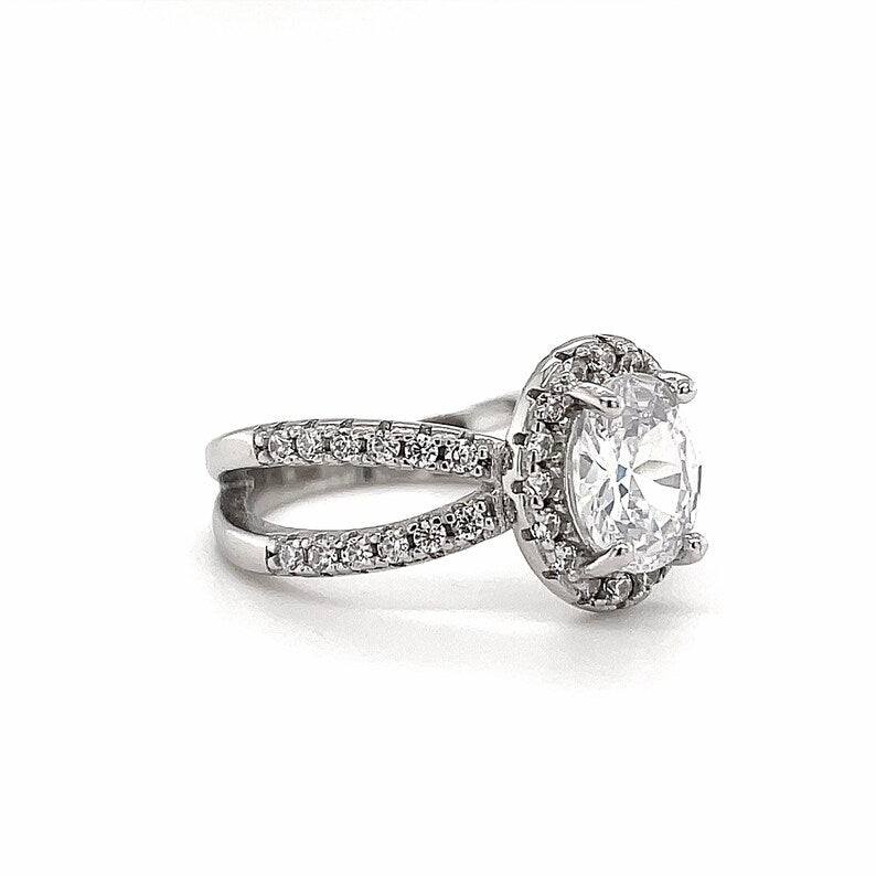 Oval Halo Infinity Diamond Engagement Ring, Oval Halo X Design Wedding Ring, Sterling Silver, Infinity Twist Engagement Ring, Promise Ring