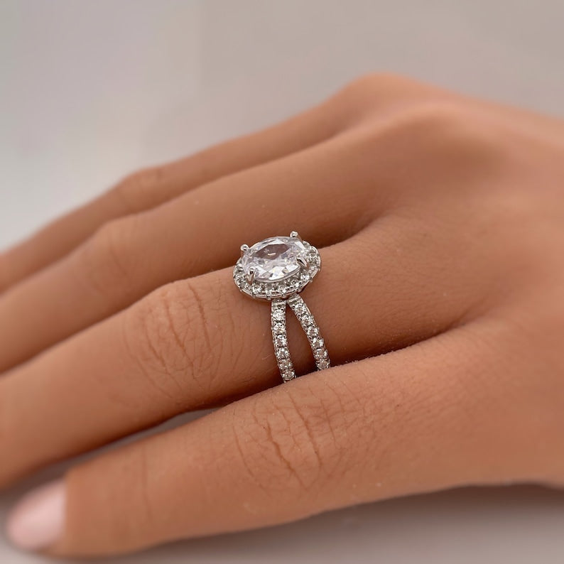 Oval Halo Infinity Diamond Engagement Ring, Oval Halo X Design Wedding Ring, Sterling Silver, Infinity Twist Engagement Ring, Promise Ring