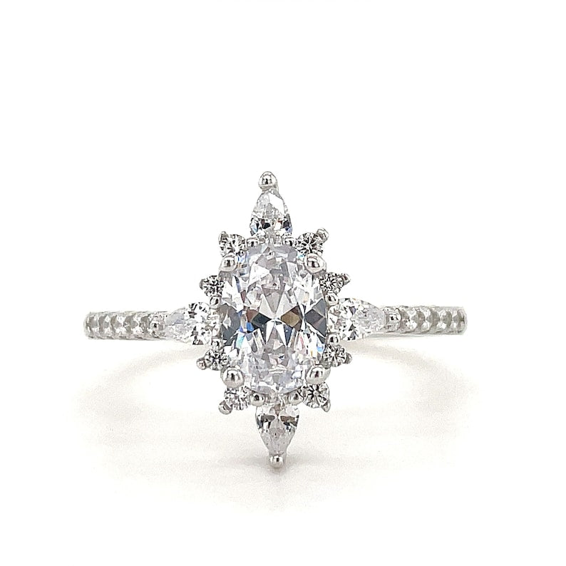 Starburst Engagement Ring Ring, Vintage Dainty Ring, Star Ring, Art Deco, Flower Cluster Anniversary Ring
